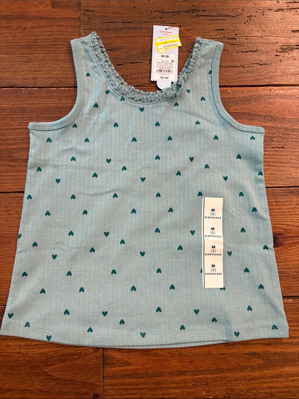 Cat & Jack Light Blue/Green Tank Top with Teal Heart Print